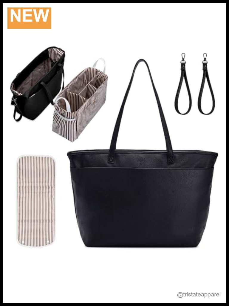 Vegan Leather Diaper Bag Tote With Removable Insert & Changing Pad